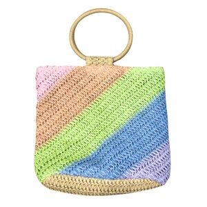 Art Class Target Pastel Color Block Straw Crochet Round Handle Handbag New